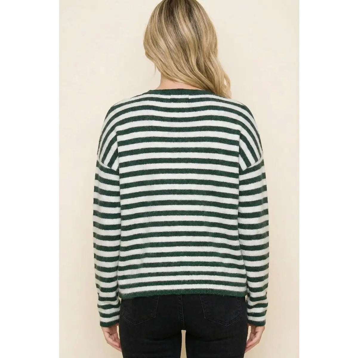 Forrest Green Striped Button Down Sweater Carigan