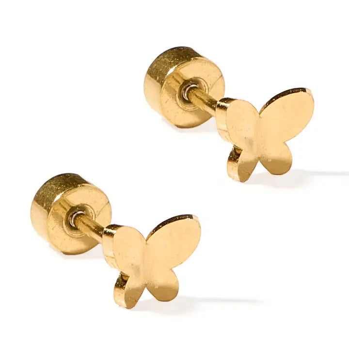 Screwback Stud Earrings - Billie Butterfly - Gold