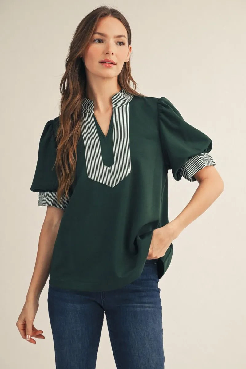 The Lolly Green and White contrast top