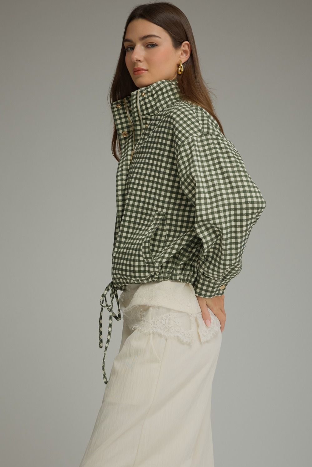 Green Gingham Long Sleeve Jacket