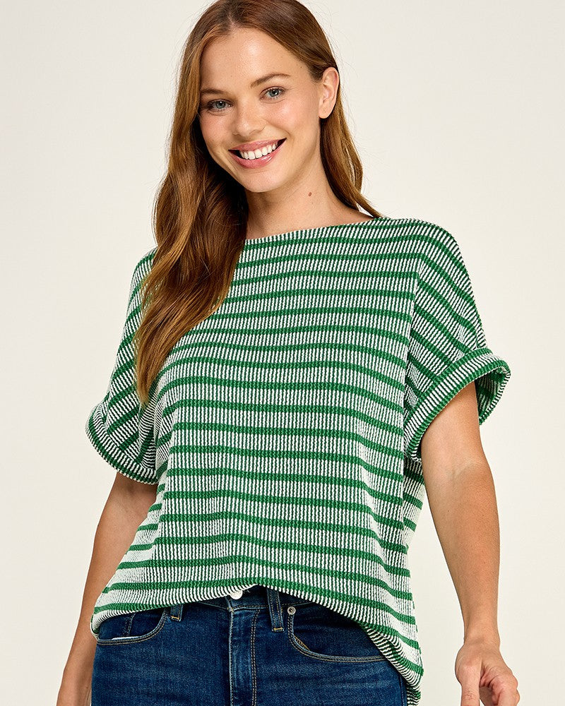 Dark Green Stripe Ribbed tee