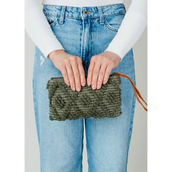 Forest Green Diamond Pattern Wristlet