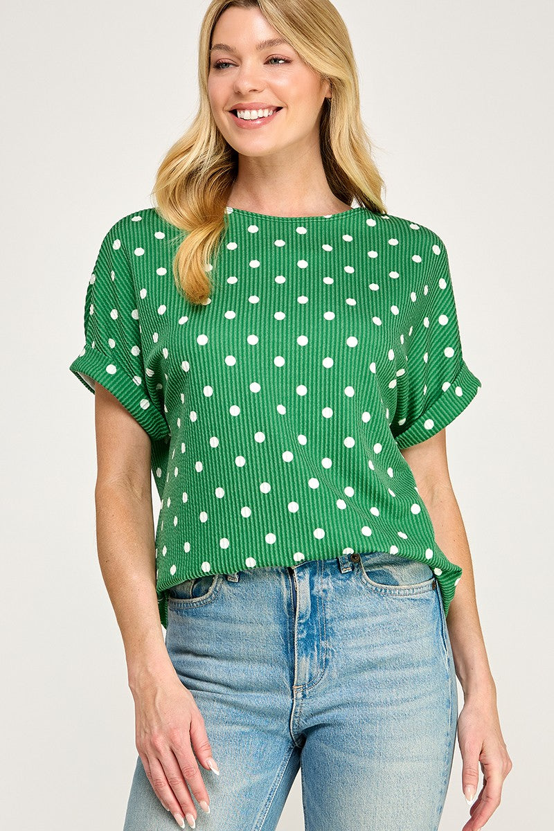 Green Polka Dot Ribbed top