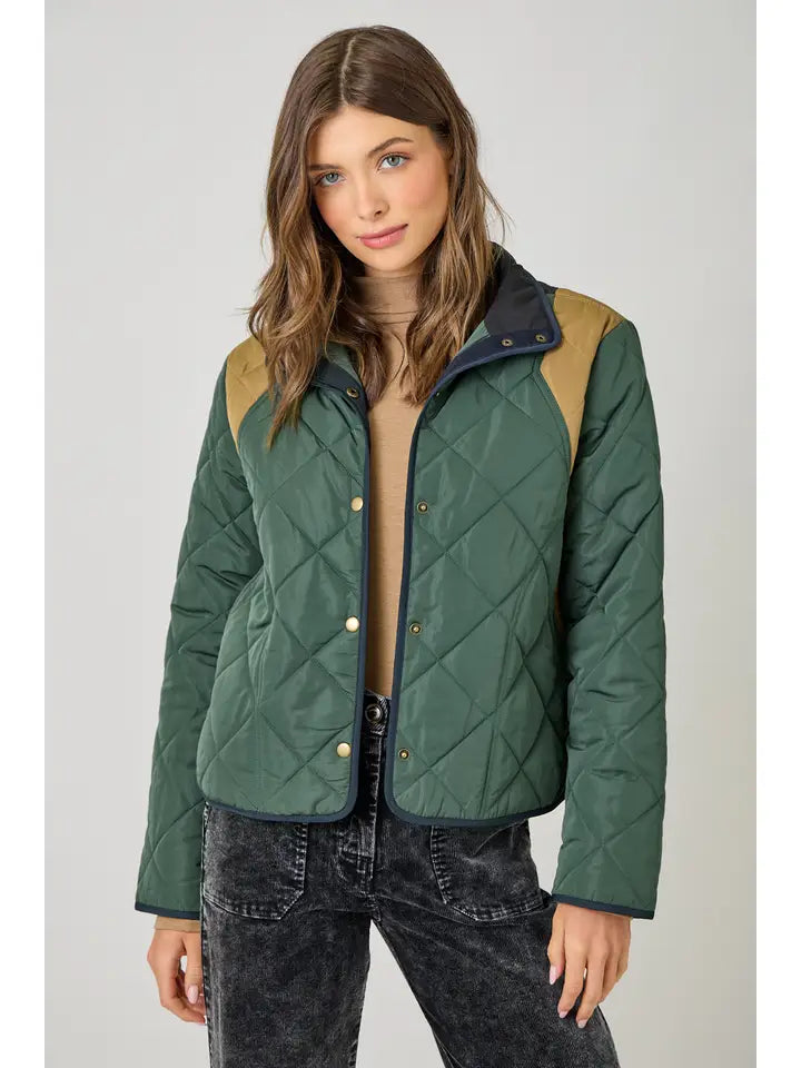 Green Color Blocked Padded Jacket