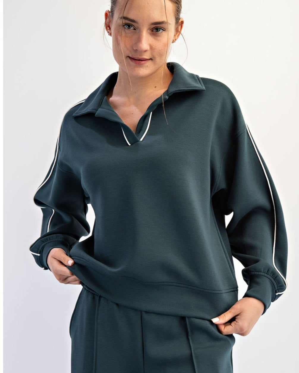 Midnight Green Modal Scuba Double Piping Polo Top