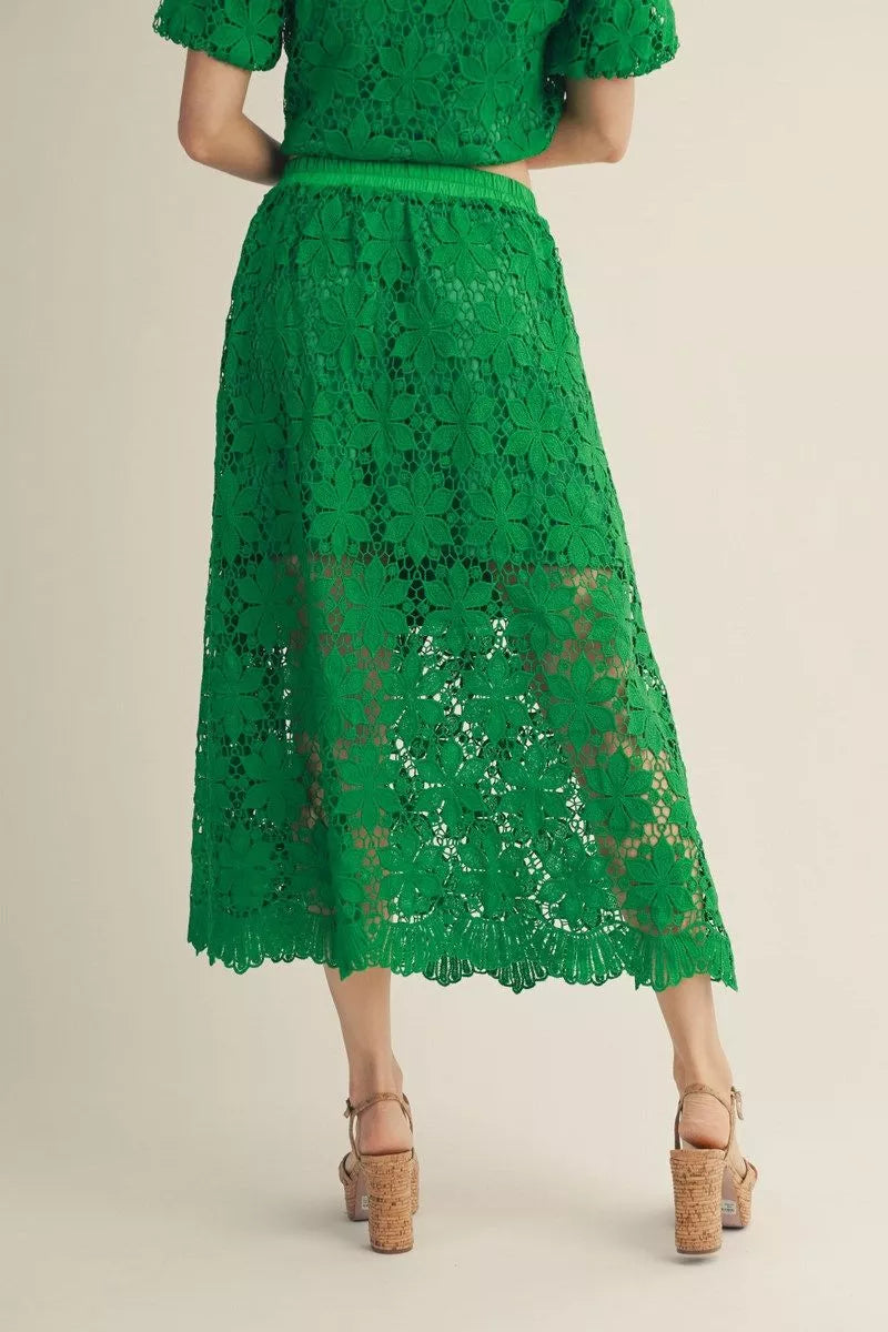 Green Lace Midi Skirt