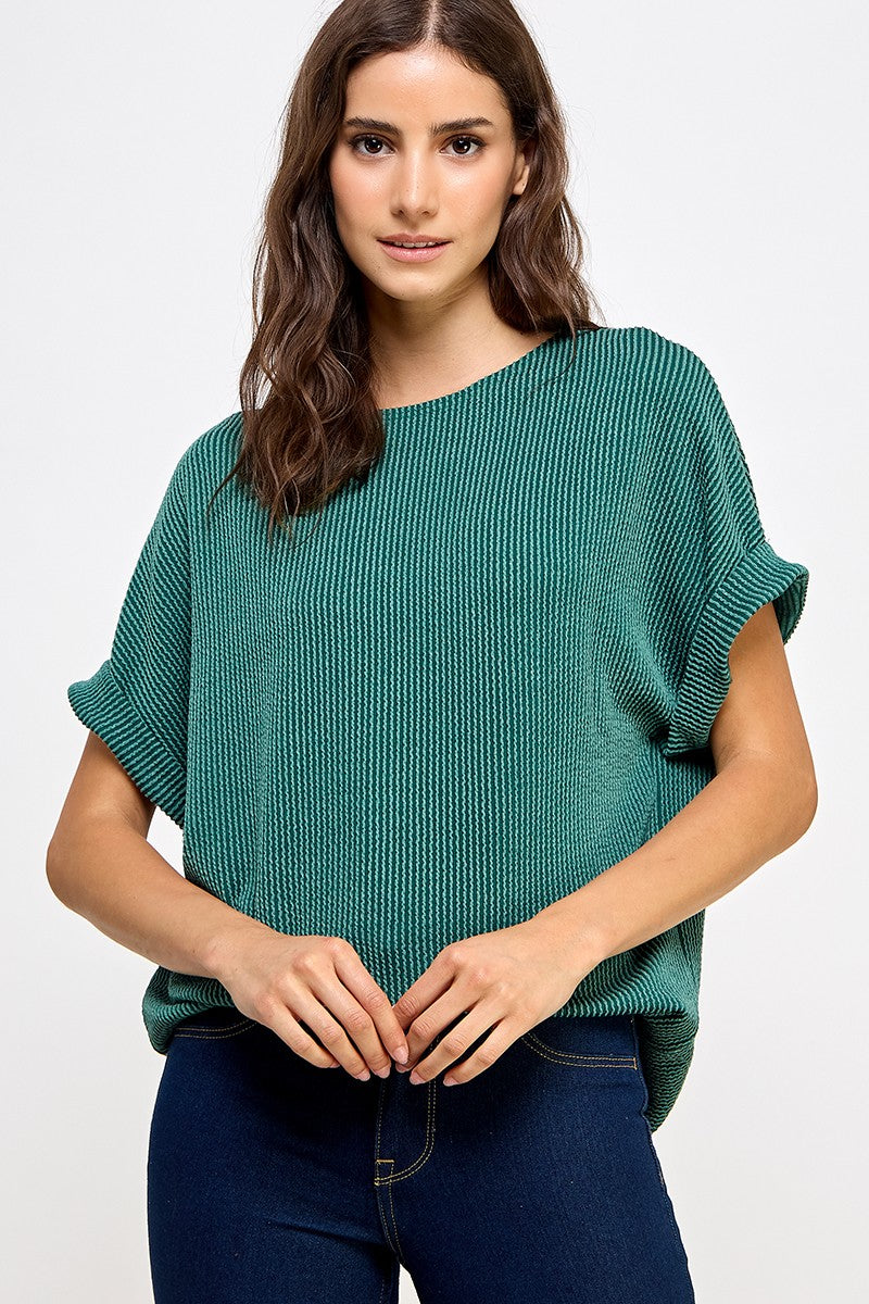 Hunter Green Solid Ribbed Top