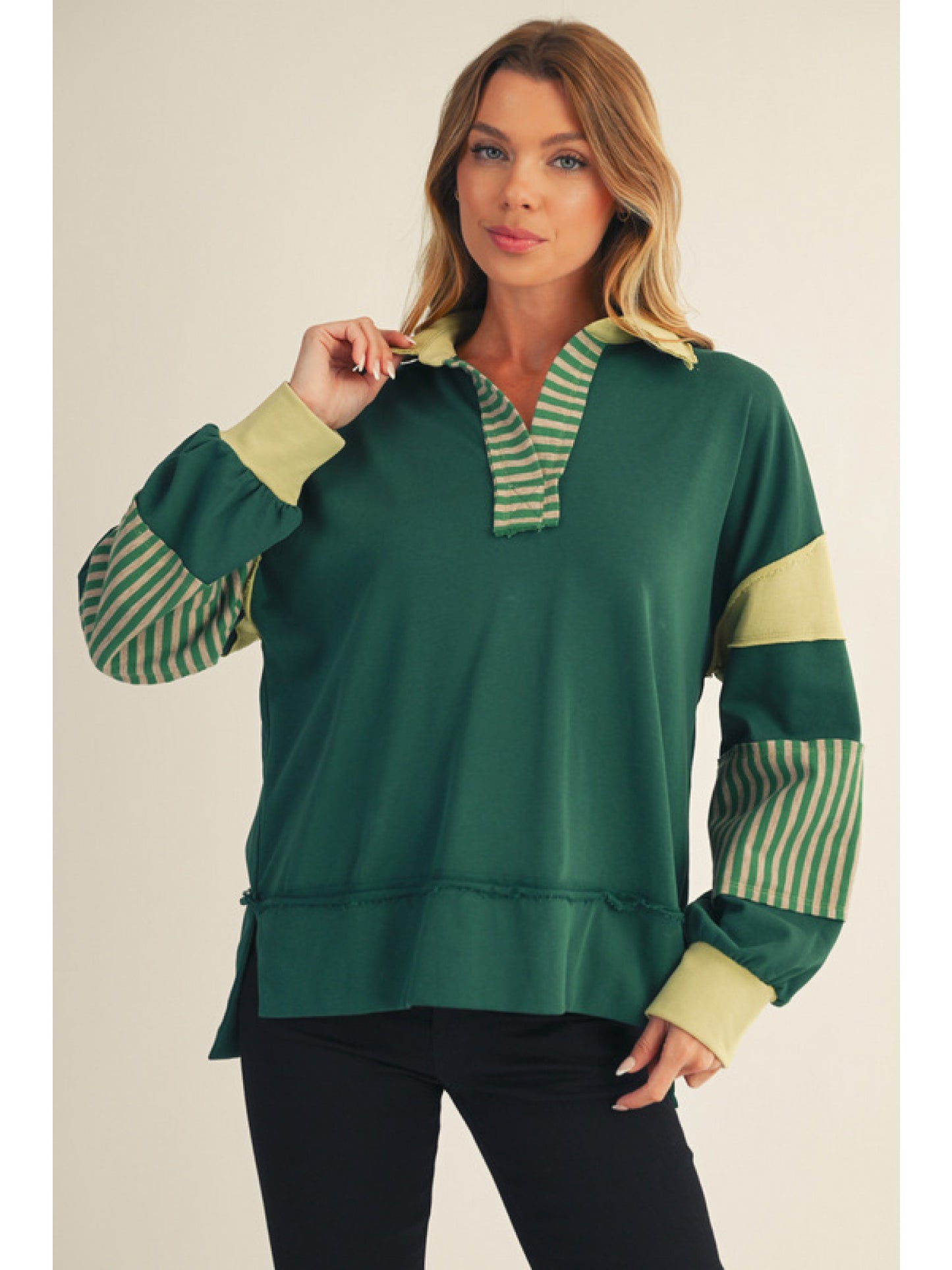 Hunter Green Mixed Print Top