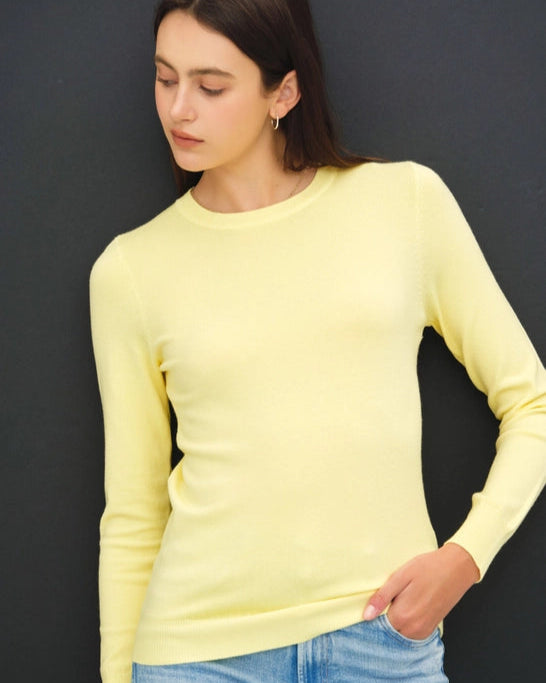 Light Yellow Basic Crew Neck Soft Knit Sweater