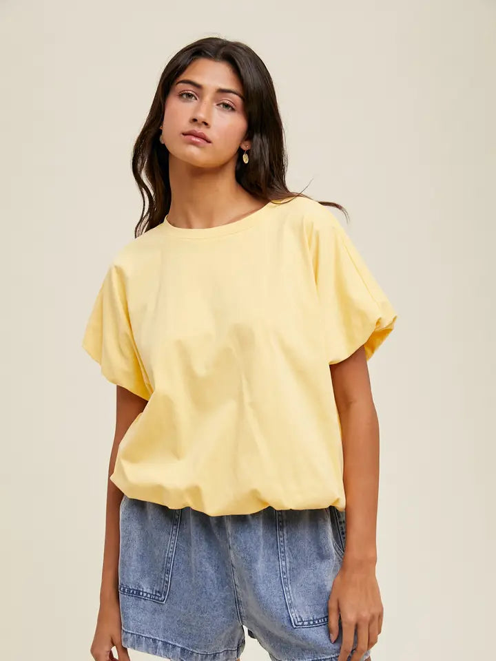 Lemon Bubble Hem Knit Top