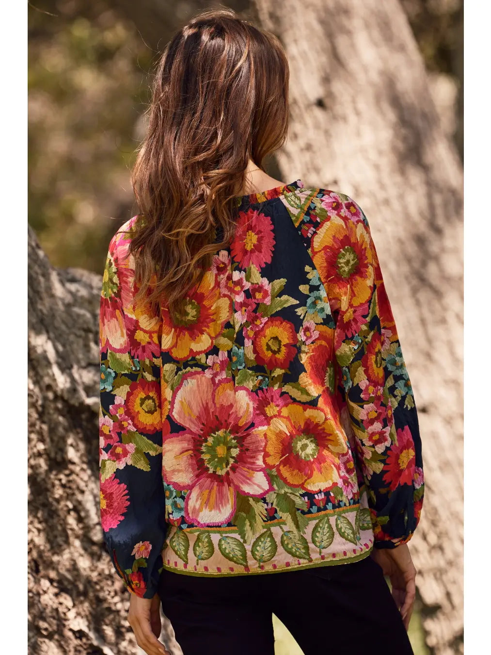 Navy Floral Border Printed Blouse