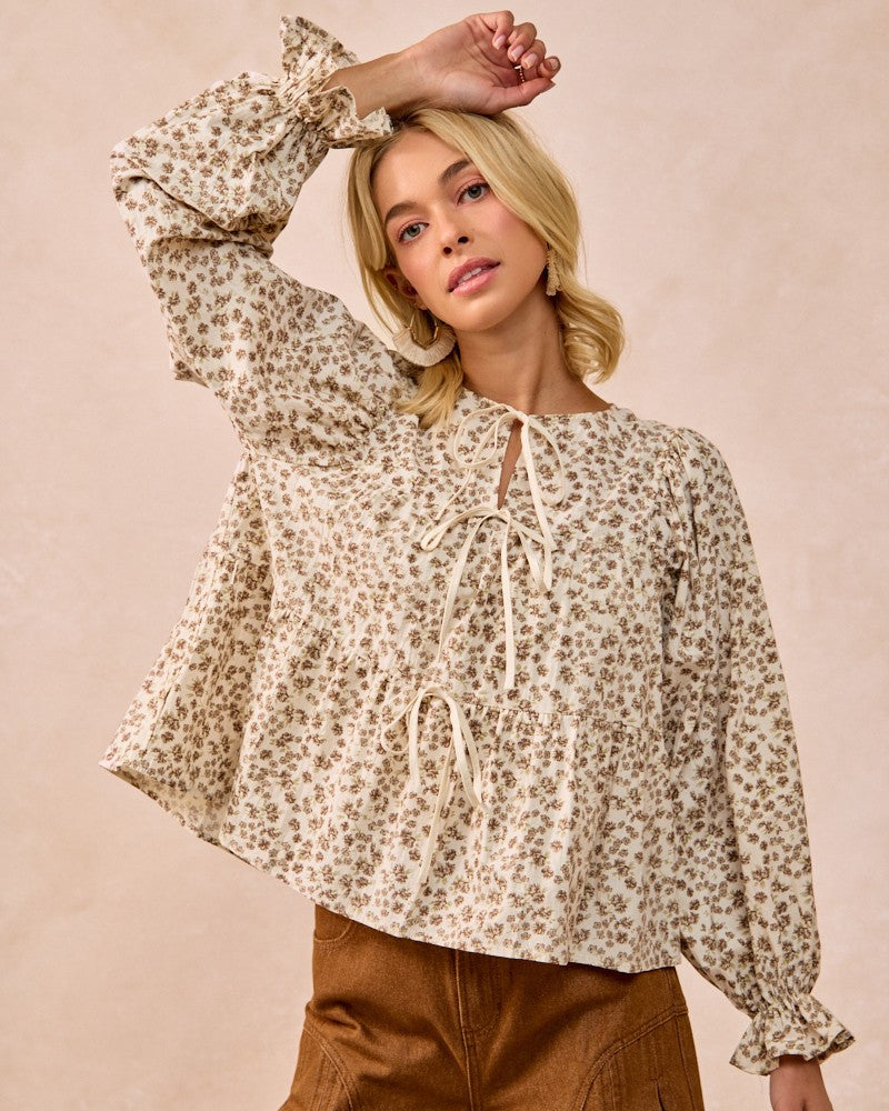 Floral Perplum Top with Tie details