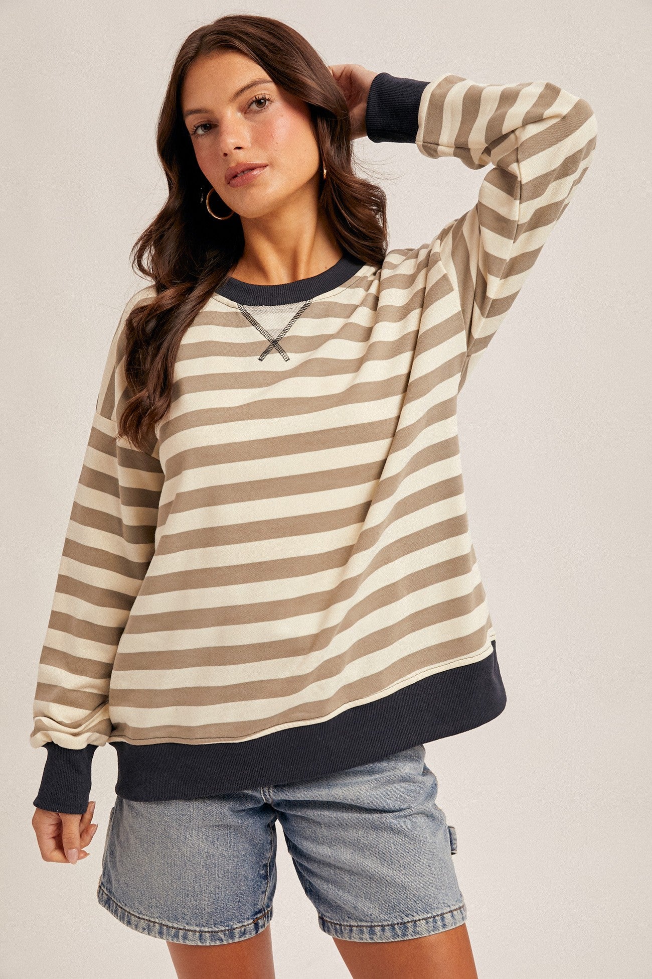 Olive/ Navy Striped oversized sweatshirt