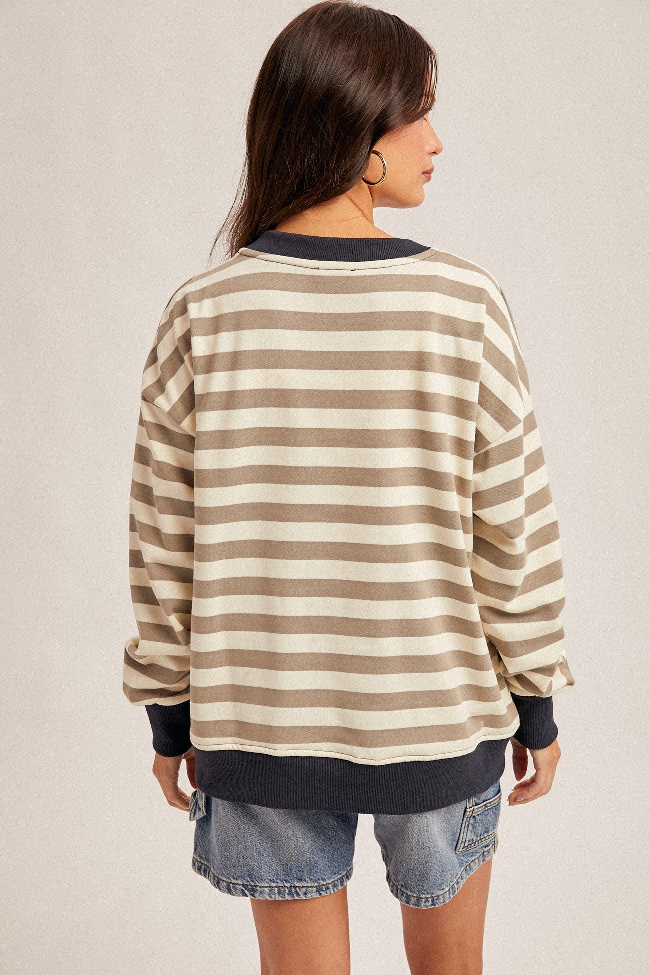 Olive/ Navy Striped oversized sweatshirt