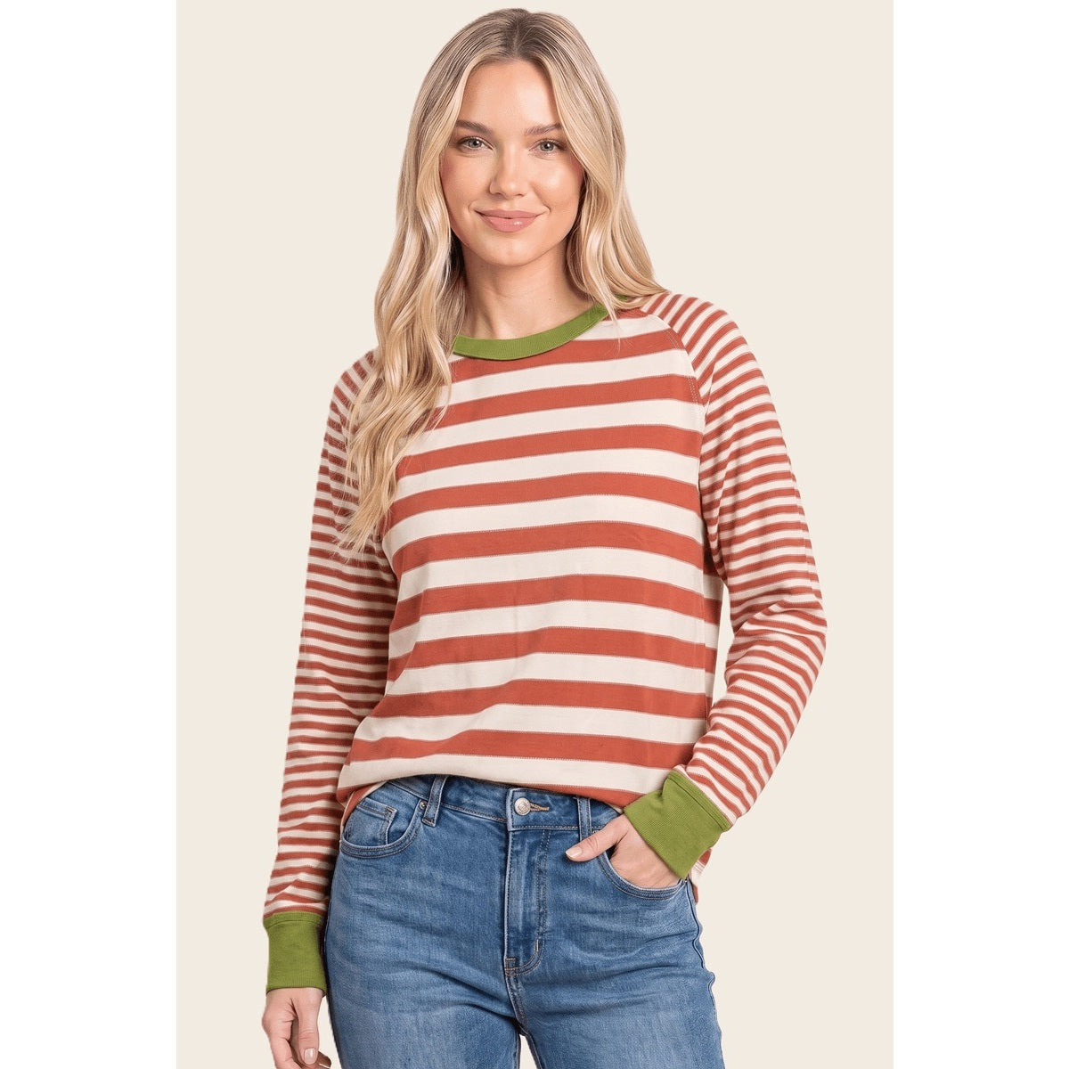 Stripe Blocked Stripe Top (olive and orange)