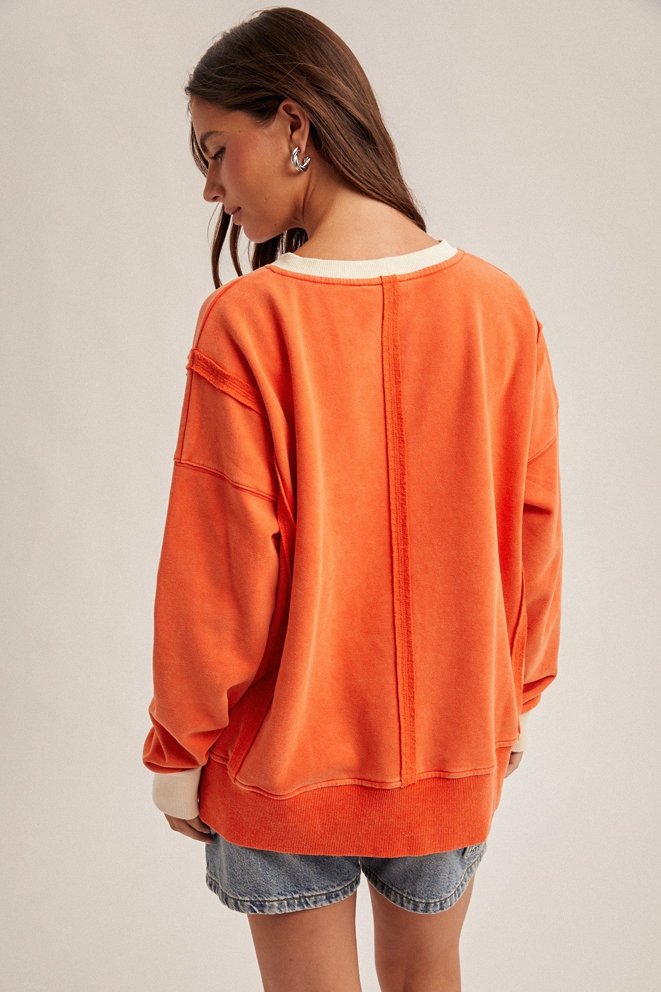 Orange Color Block Snow Wash Oversized Sweatshirt