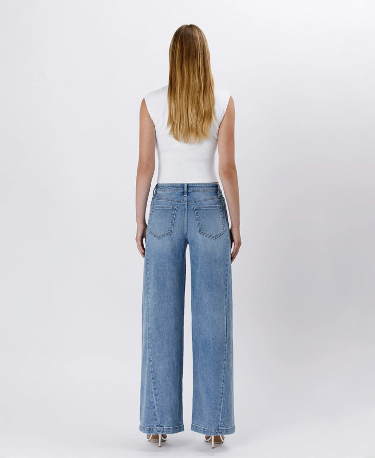 Vervet Olivia High Rise Seam Detail Palazzo Jeans