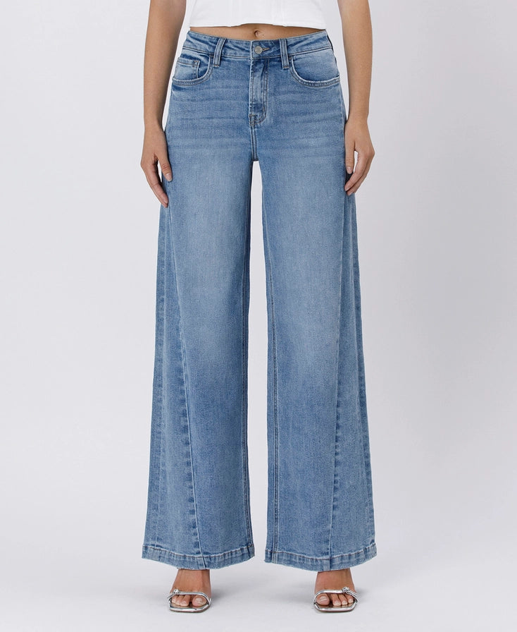 Vervet Olivia High Rise Seam Detail Palazzo Jeans
