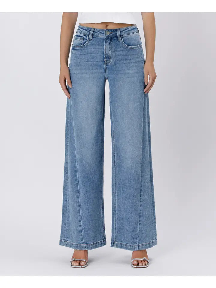 Vervet Olivia High Rise Seam Detail Palazzo Jeans