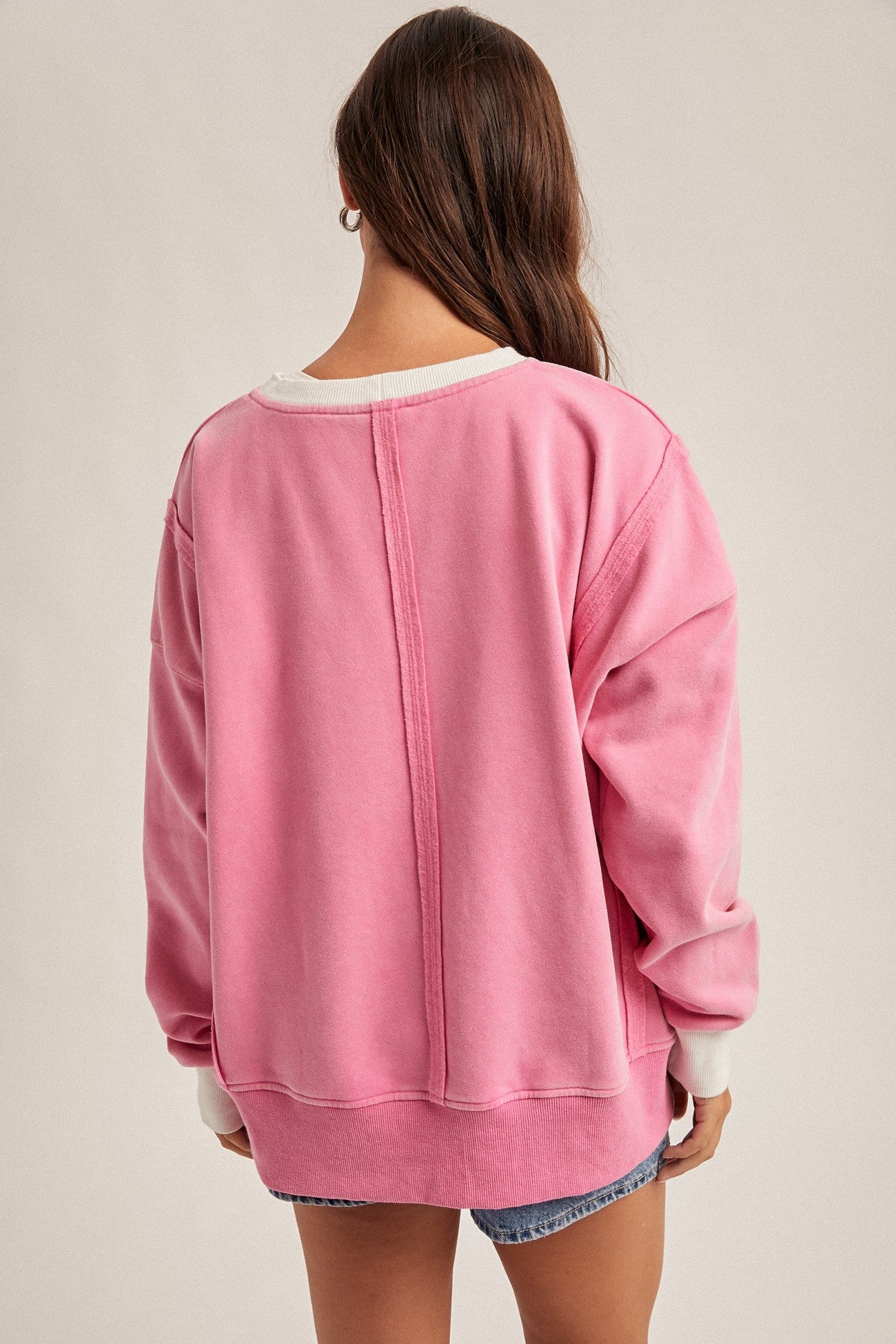 Pink Color Block Snow Wash Oversized Sweatshirt