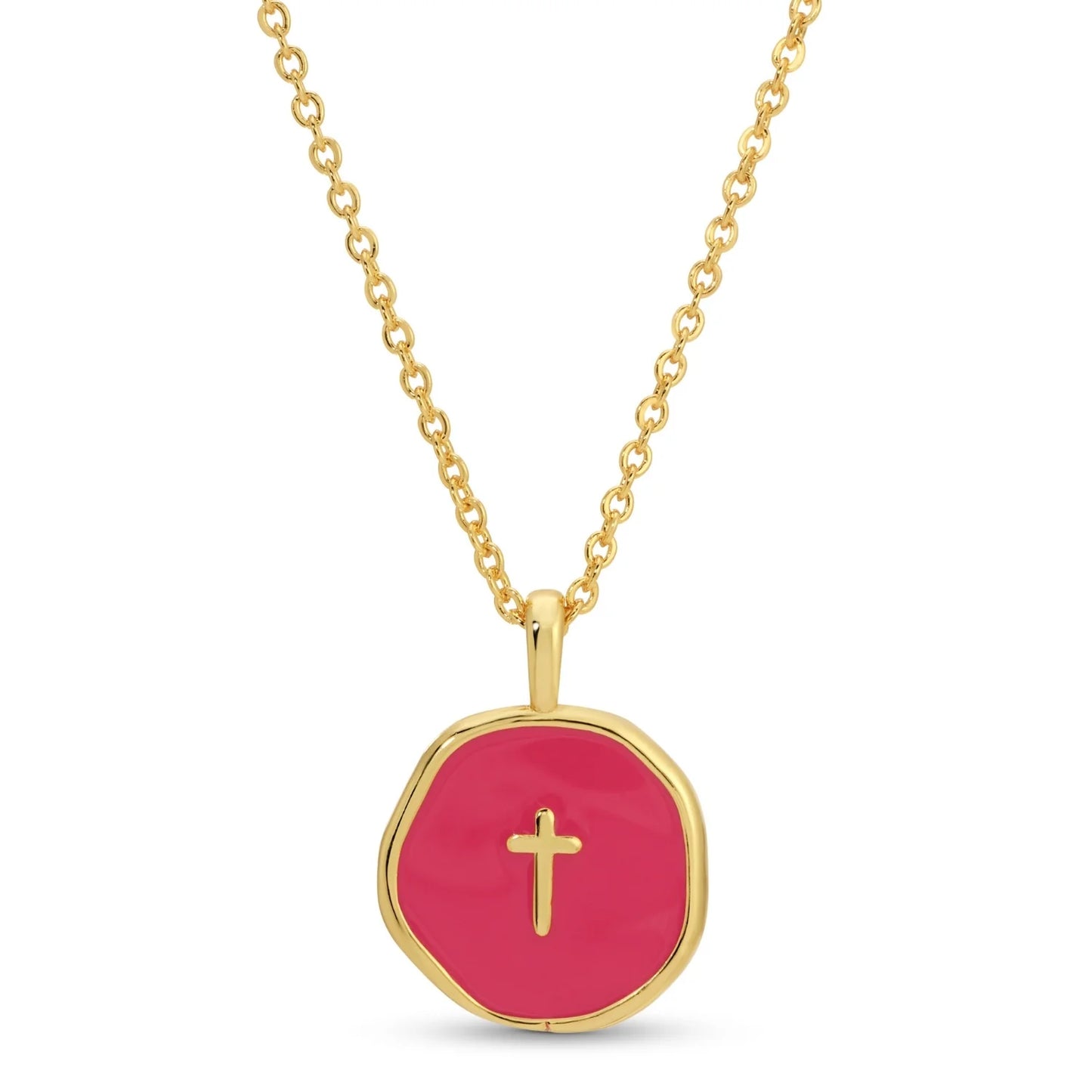 Pink Round Cross Pendant Necklace