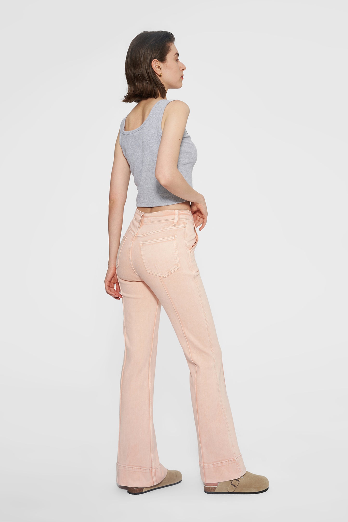 Pink high rise flare jeans