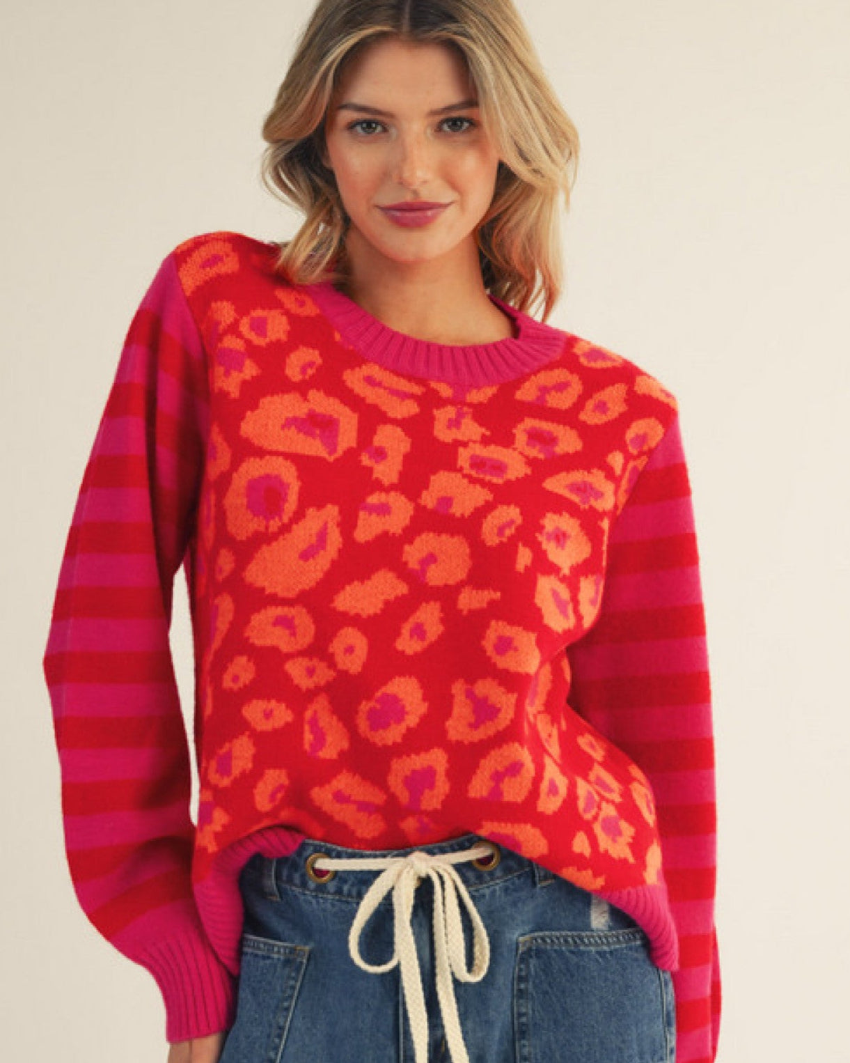 Red and PInk Leopard stripe sweater