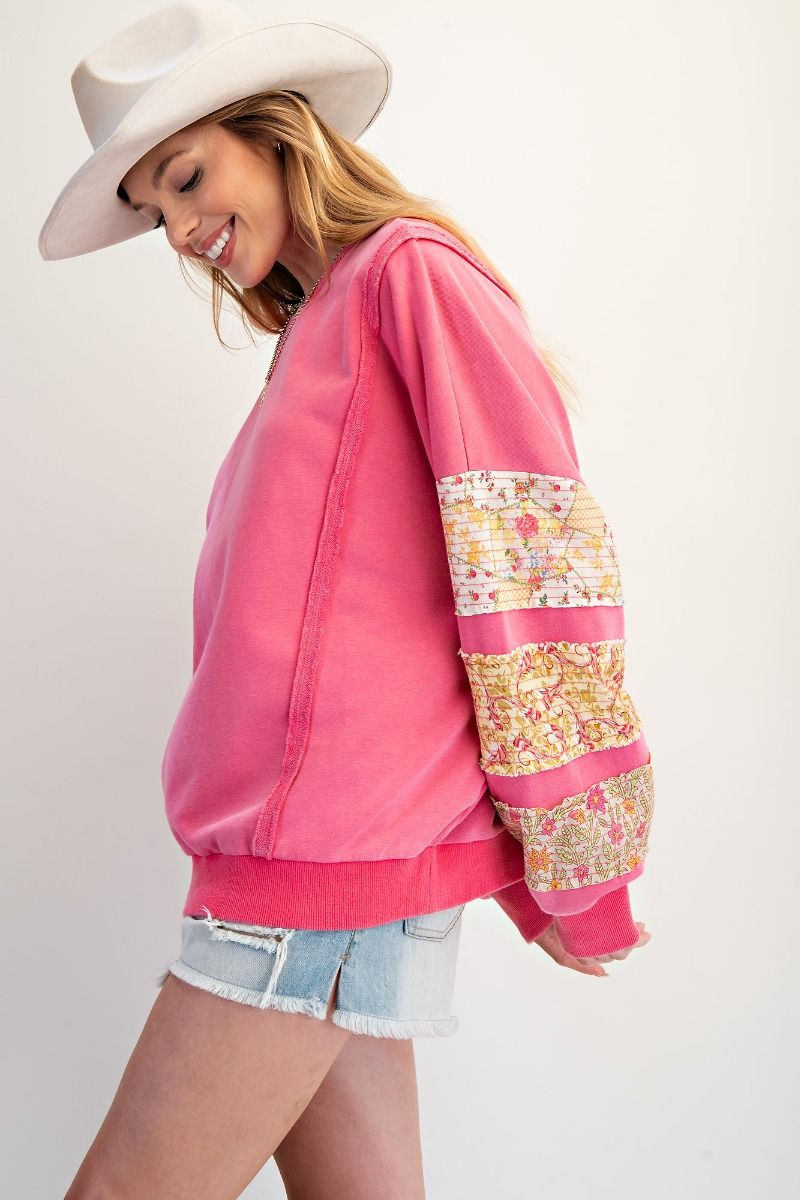 Pink Print Mix Washed Pullover