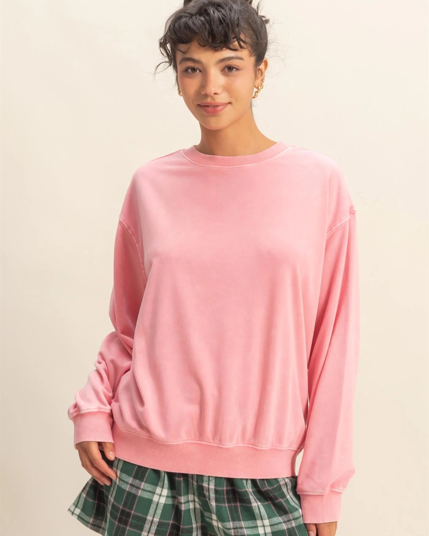 Pink Oversized Mineral Washed Sweatshirt
