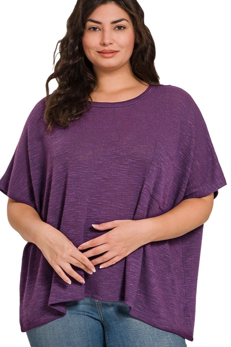 Plum oversized hacci top with pocket - Plus