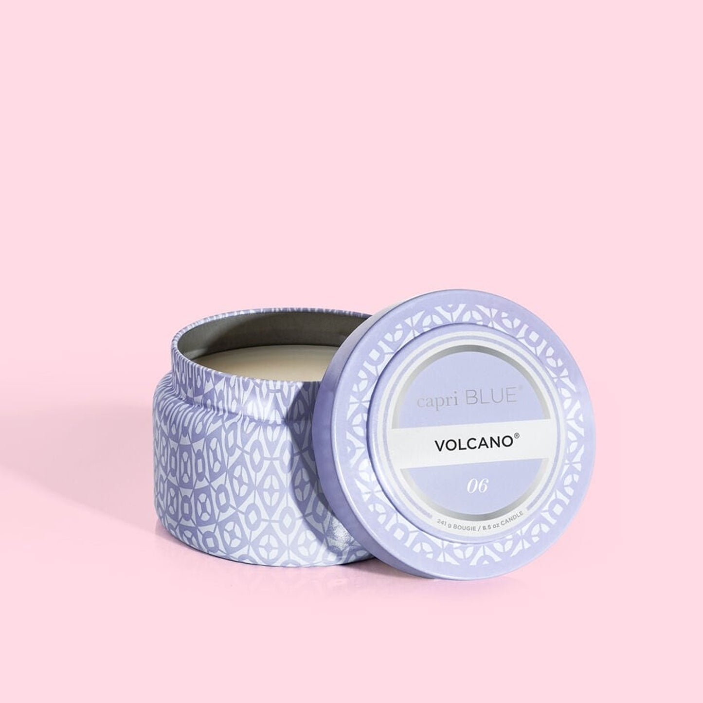 CAPRI BLUE VOLCANO DIGITAL LAVENDER PRINTED TRAVEL TIN, 8.5 OZ
