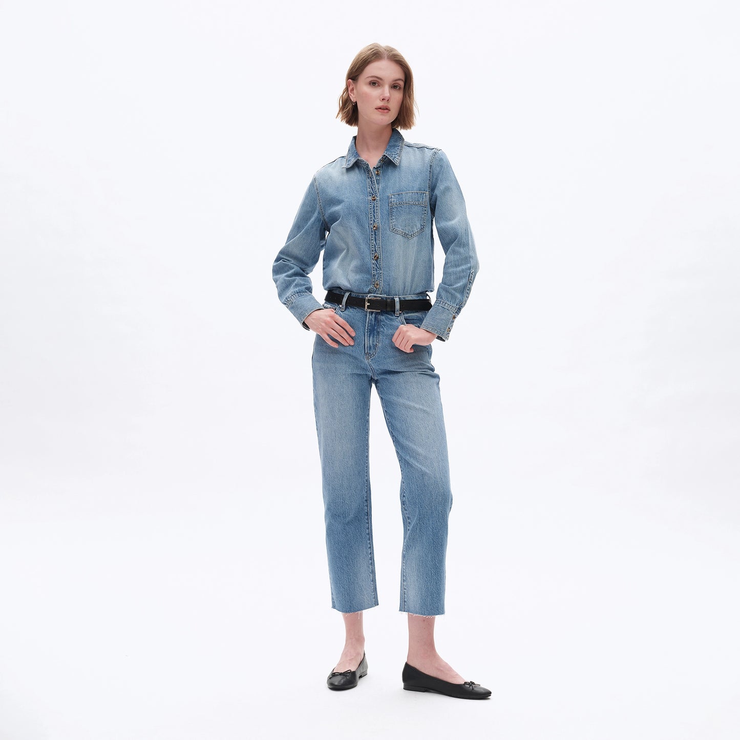 BAYEAS High Rise Straight Jeans with Raw Hem