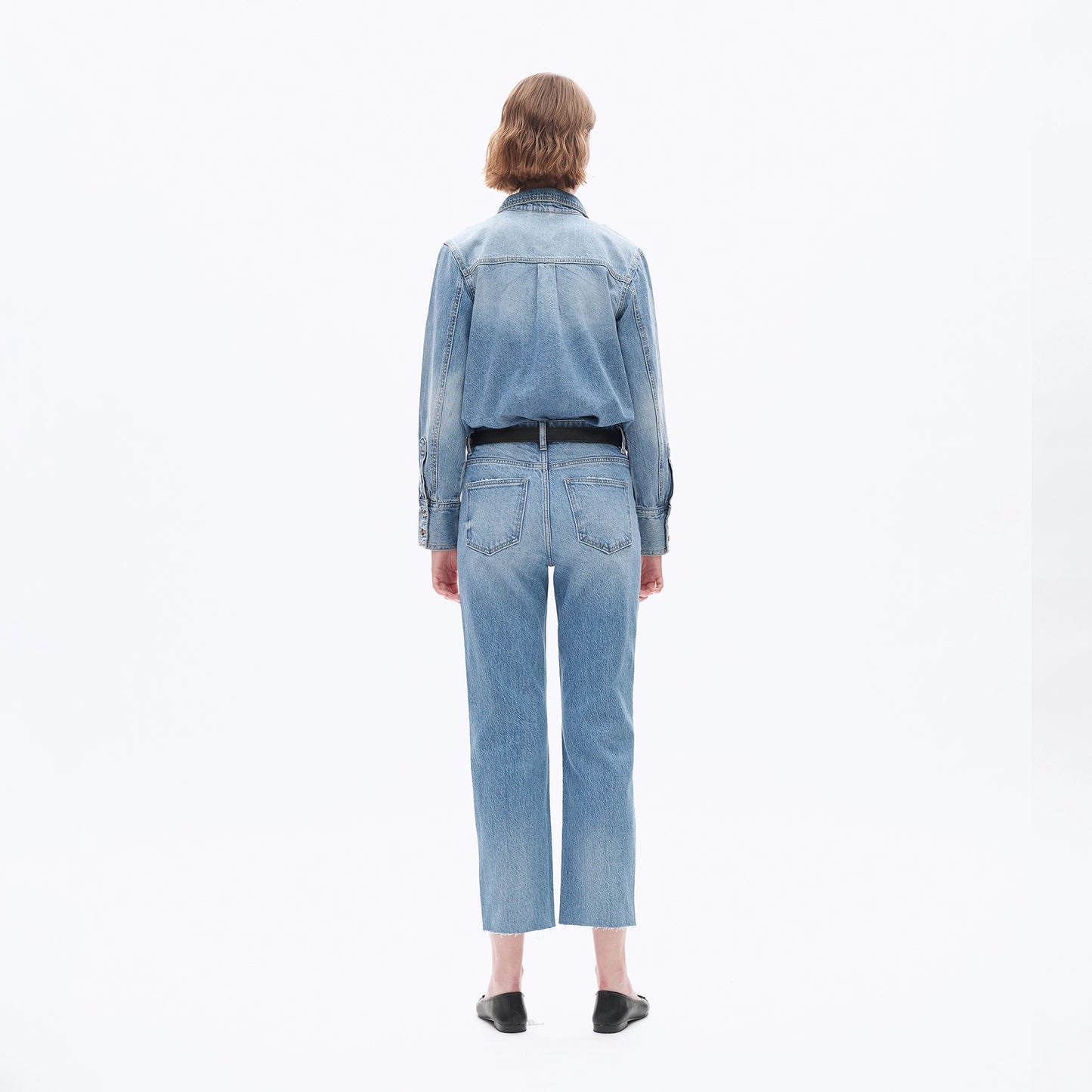 BAYEAS High Rise Straight Jeans with Raw Hem