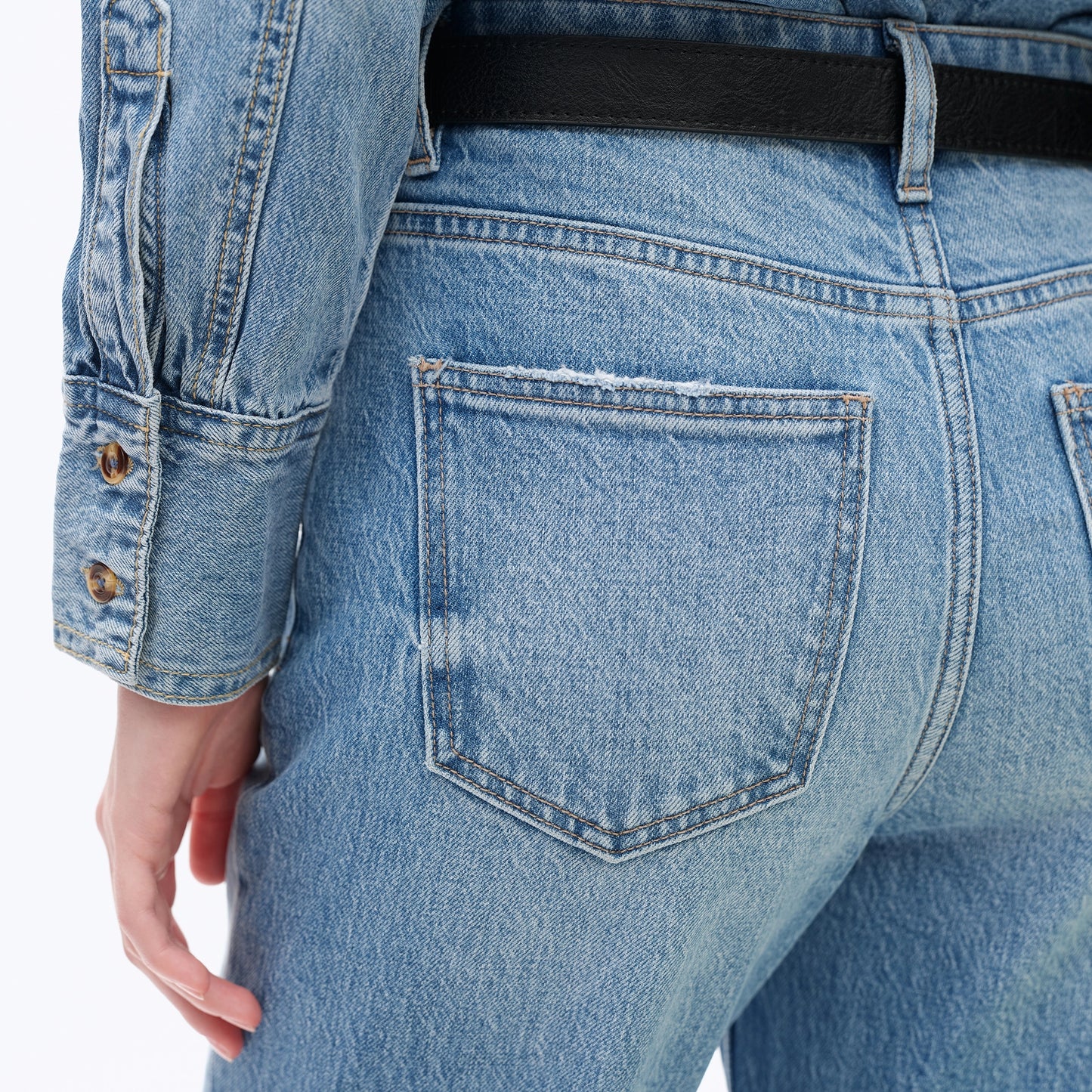 BAYEAS High Rise Straight Jeans with Raw Hem