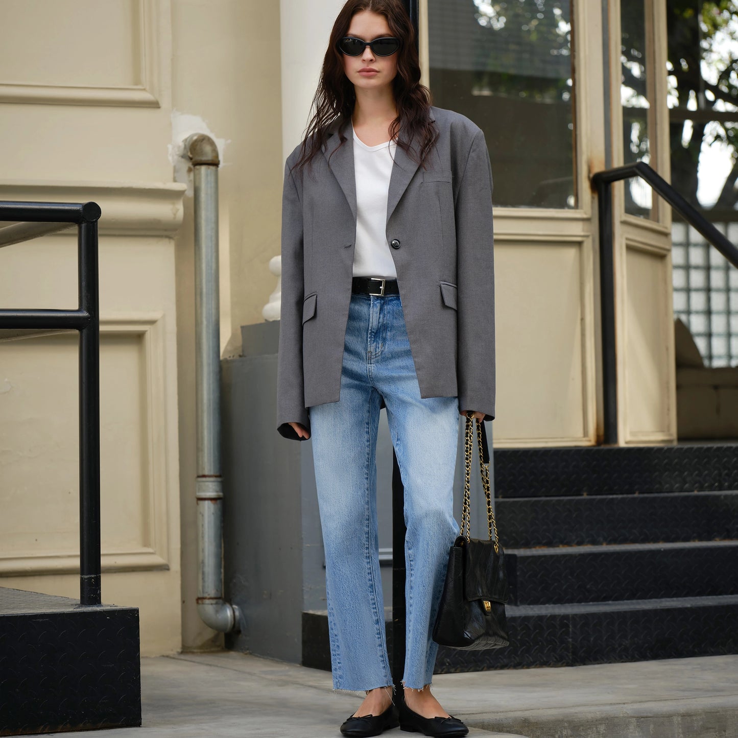 BAYEAS High Rise Straight Jeans with Raw Hem