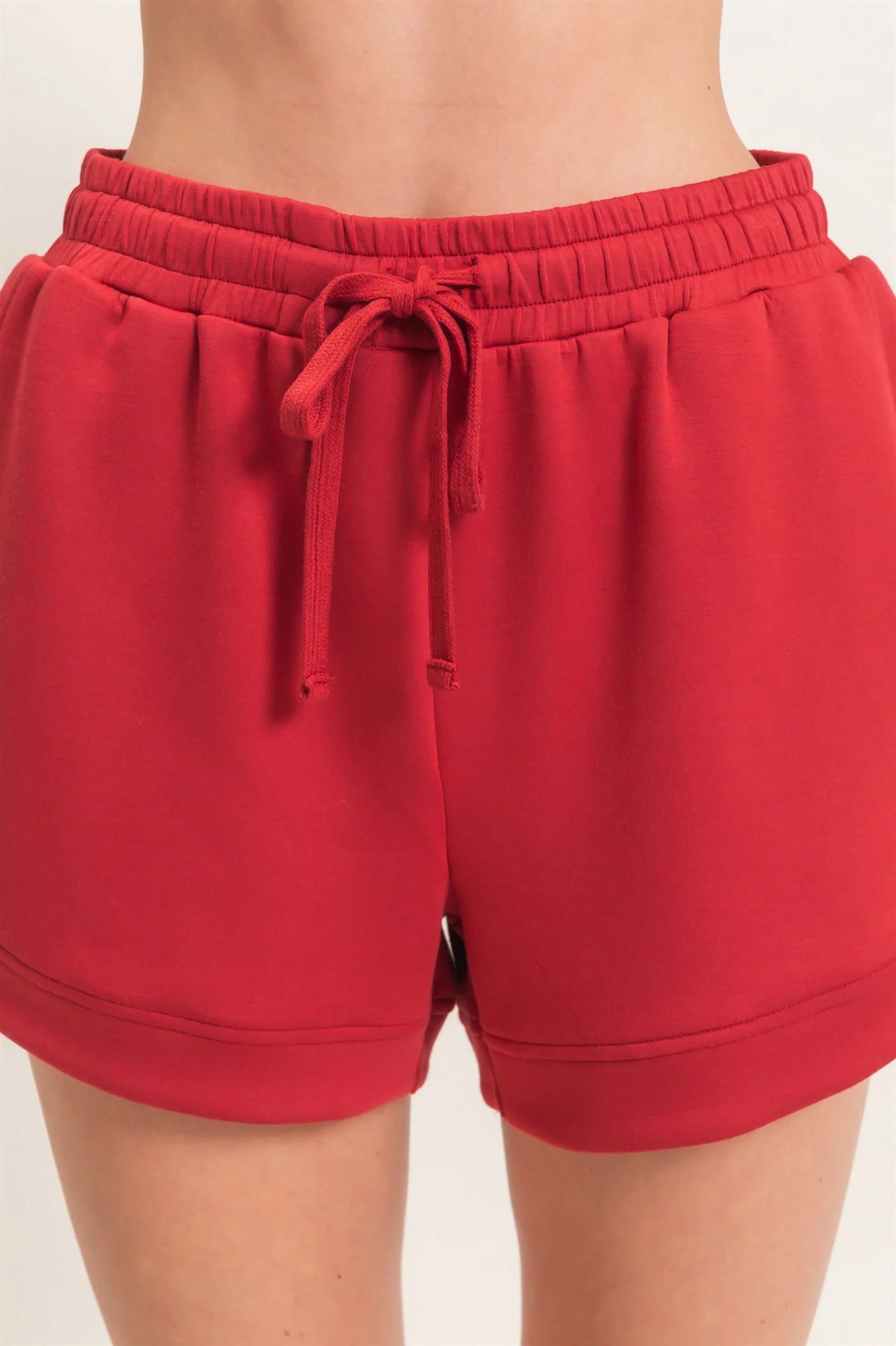 Dark Red Elastic Waistband Shorts