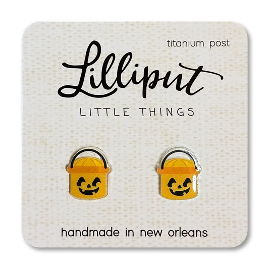 Retro Treat Bucket Earrings - Pumpkin // Halloween Earrings