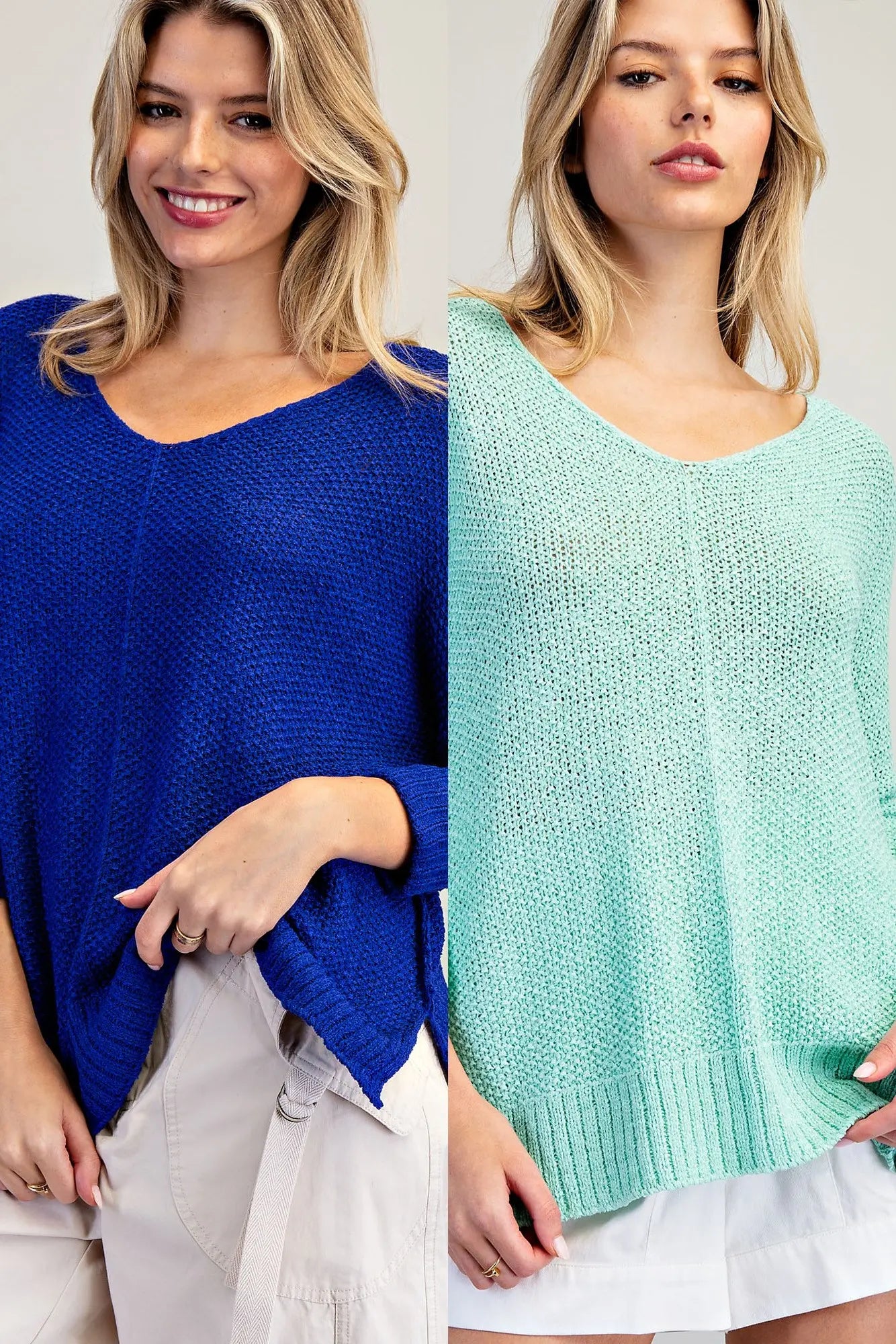 Royal Blue V Neck Knit Sweater