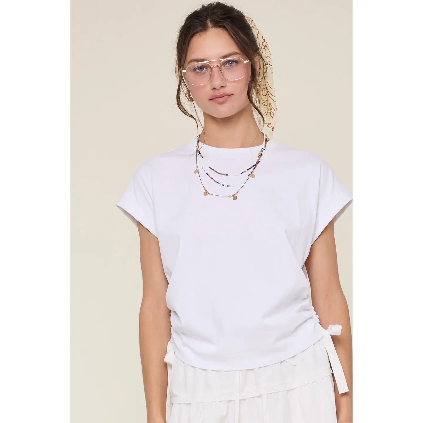 White Side Ruched Knit Top