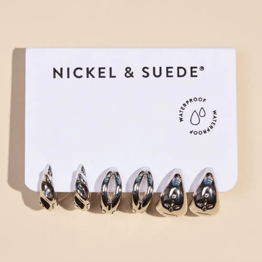 Silver Chunky Waterproof Huggie Earring Set