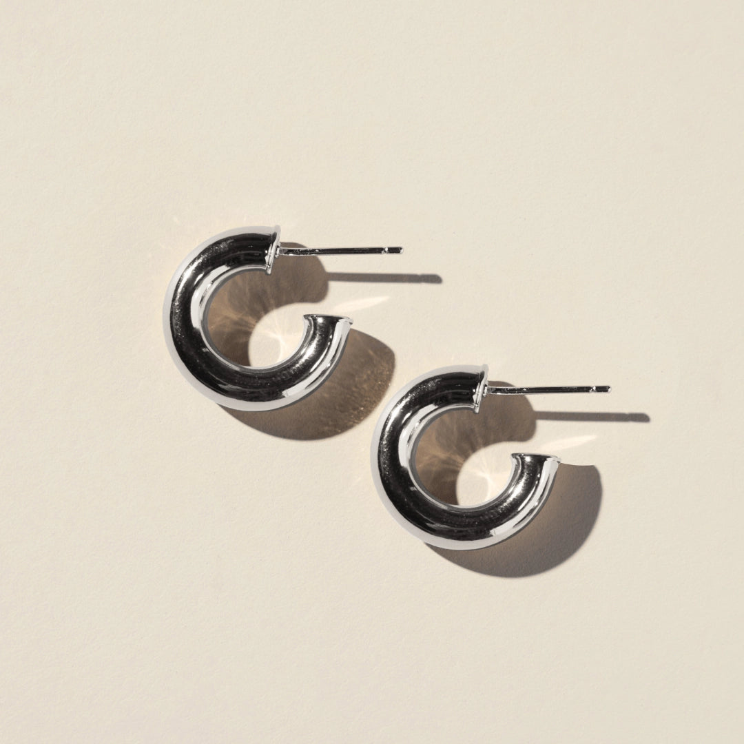 Silver Hollow Statement Hoops Nickel & Suede