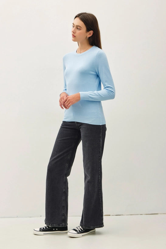 Sky Blue Basic Crew Neck Soft Knit Sweater