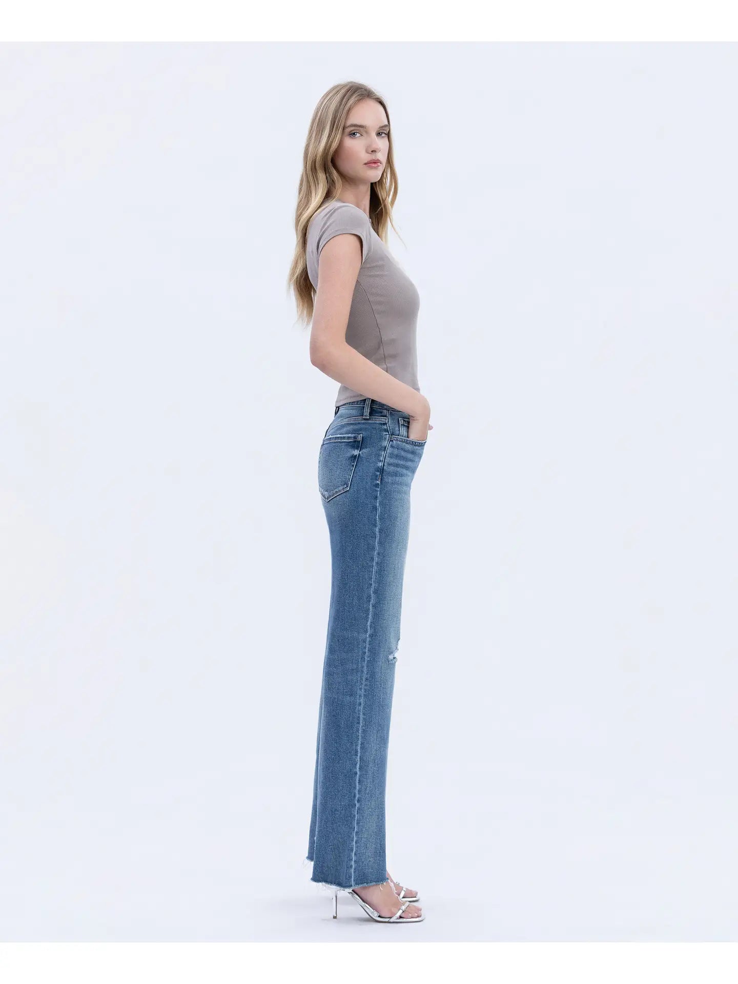 Flying Monkey High Rise Frayed Hem Slim Wide Jeans