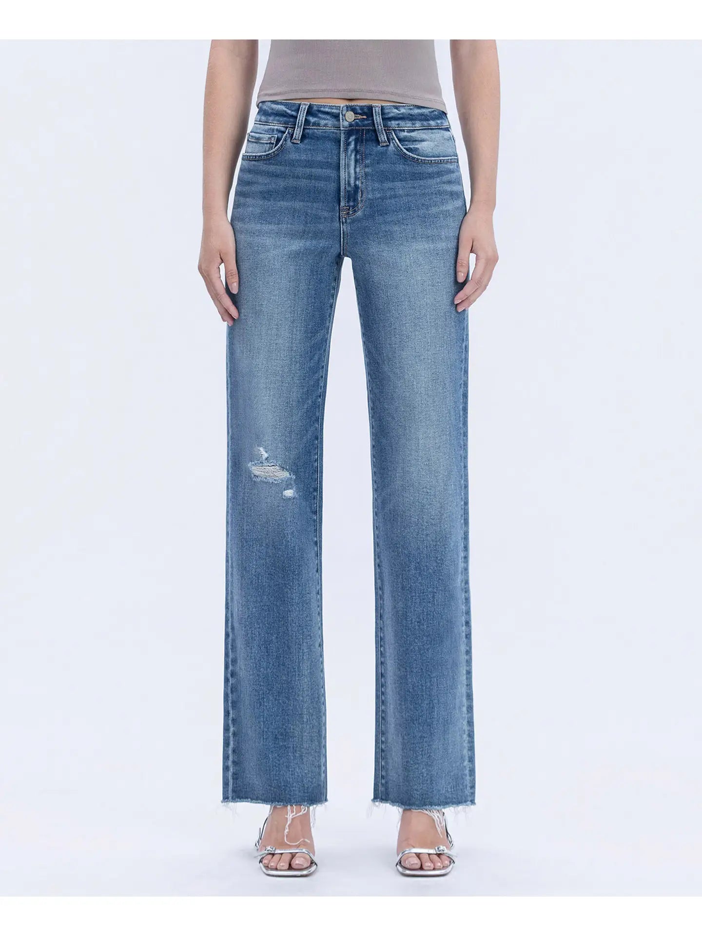Flying Monkey High Rise Frayed Hem Slim Wide Jeans