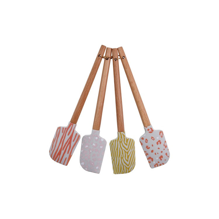 Silicone & Wood Spatula Set - animal print