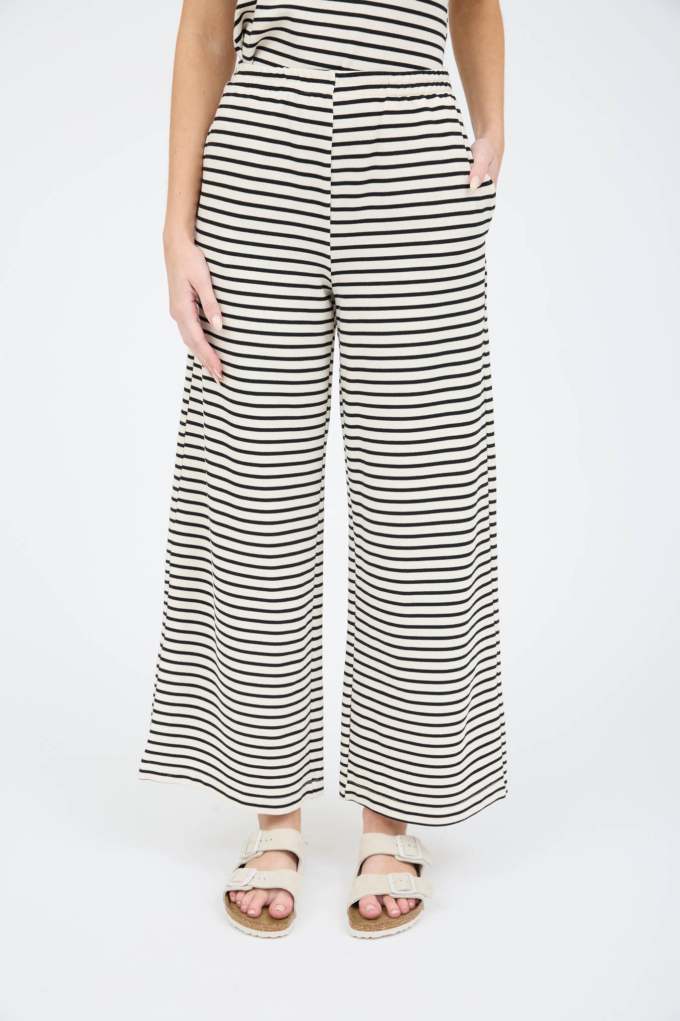 Black Stripe Wide Leg Knit Lounge Pants