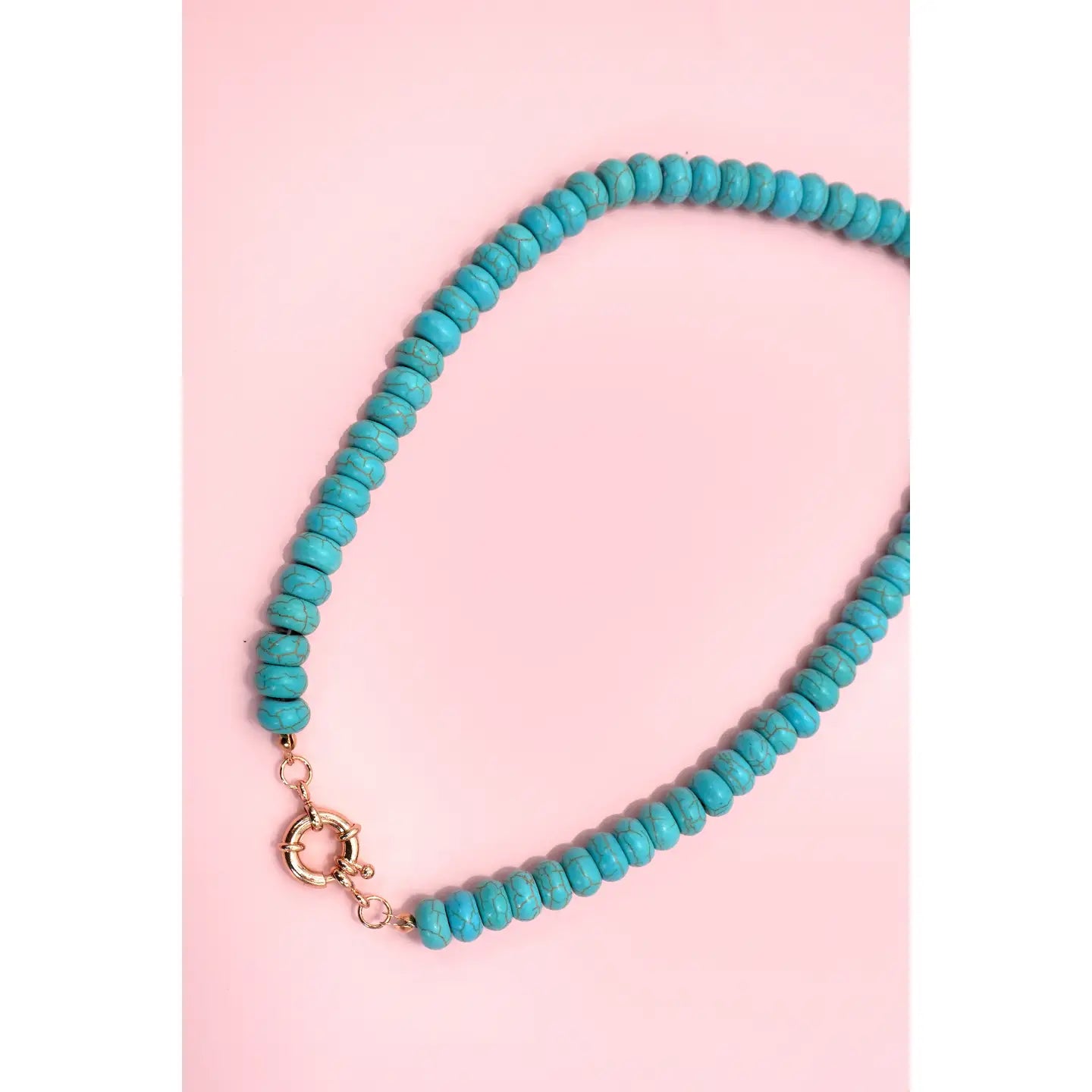 Natural Stone Charm Spring Clasp Beaded Necklace