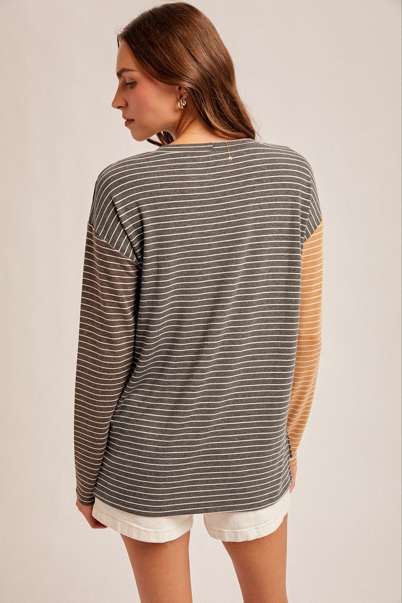 Striped Color Block Crew Neck Knit Top