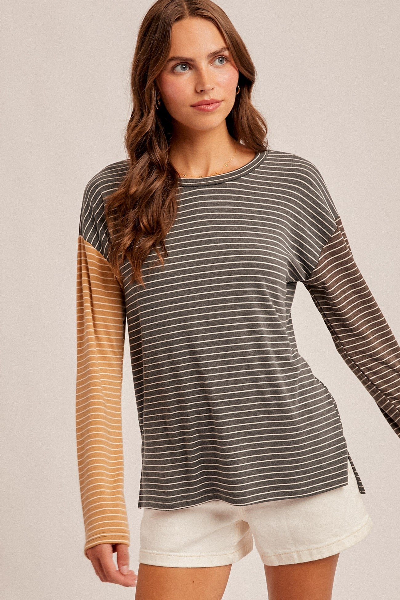 Striped Color Block Crew Neck Knit Top