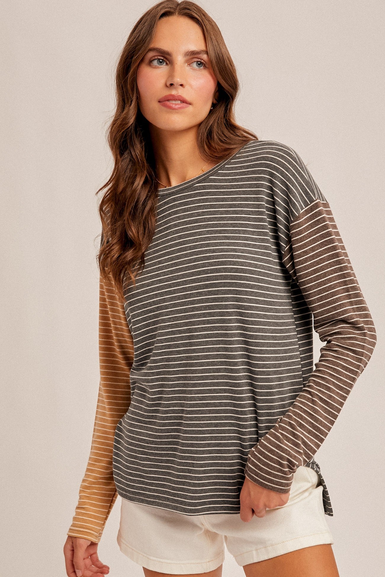 Striped Color Block Crew Neck Knit Top